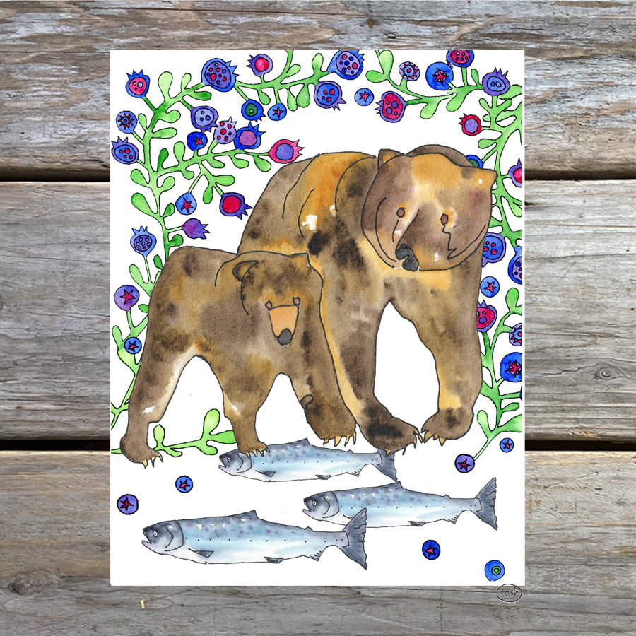 Kodiak Brown Bear Note Card featuring colorful hand-painted watercolor design by Natasha Zahn Studio