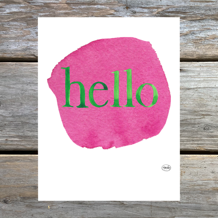 Hello Note Card featuring colorful hand-painted watercolor design by Natasha Zahn Studio