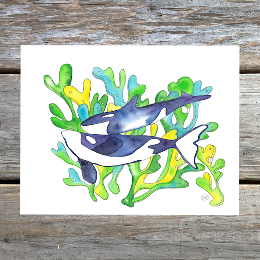 Orca Watercolor Note Card