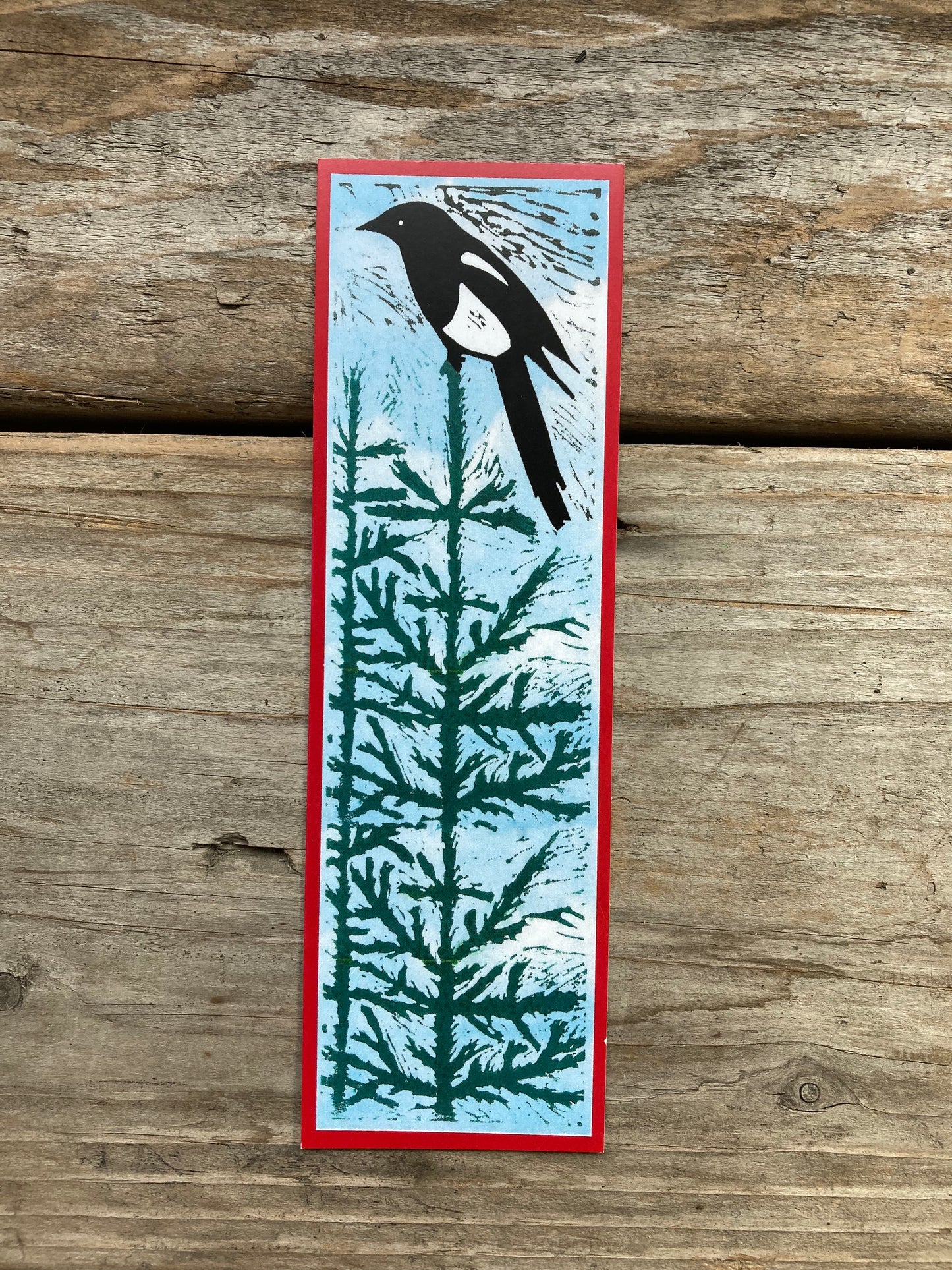 Bookmark-Magpie Blockprint