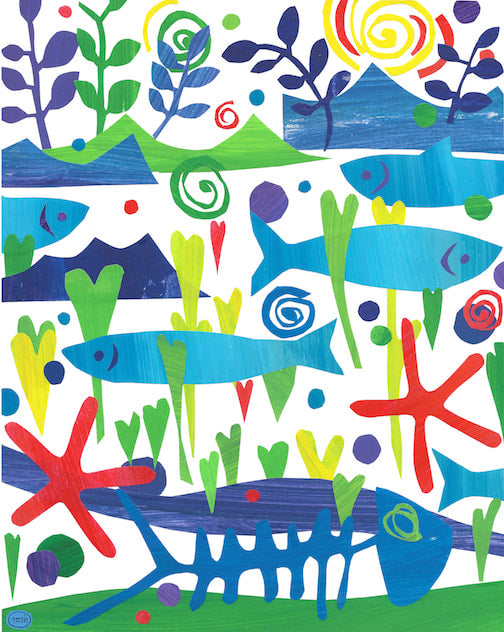 Tidal Fish Collage Note Card