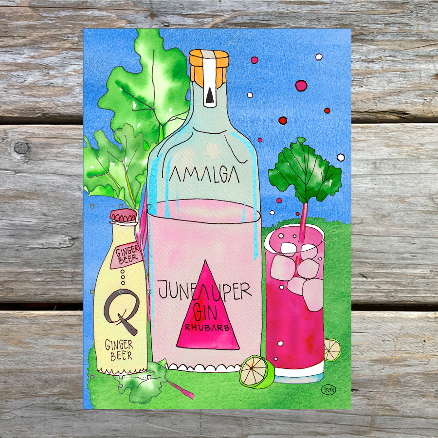 Rhubarb Mule Recipe Art Card