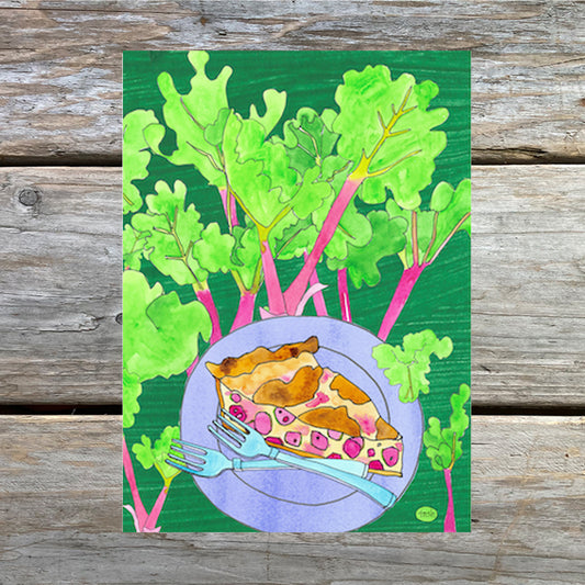 Rhubarb Pie Illustrated Recipe 5 x 7 Art Card