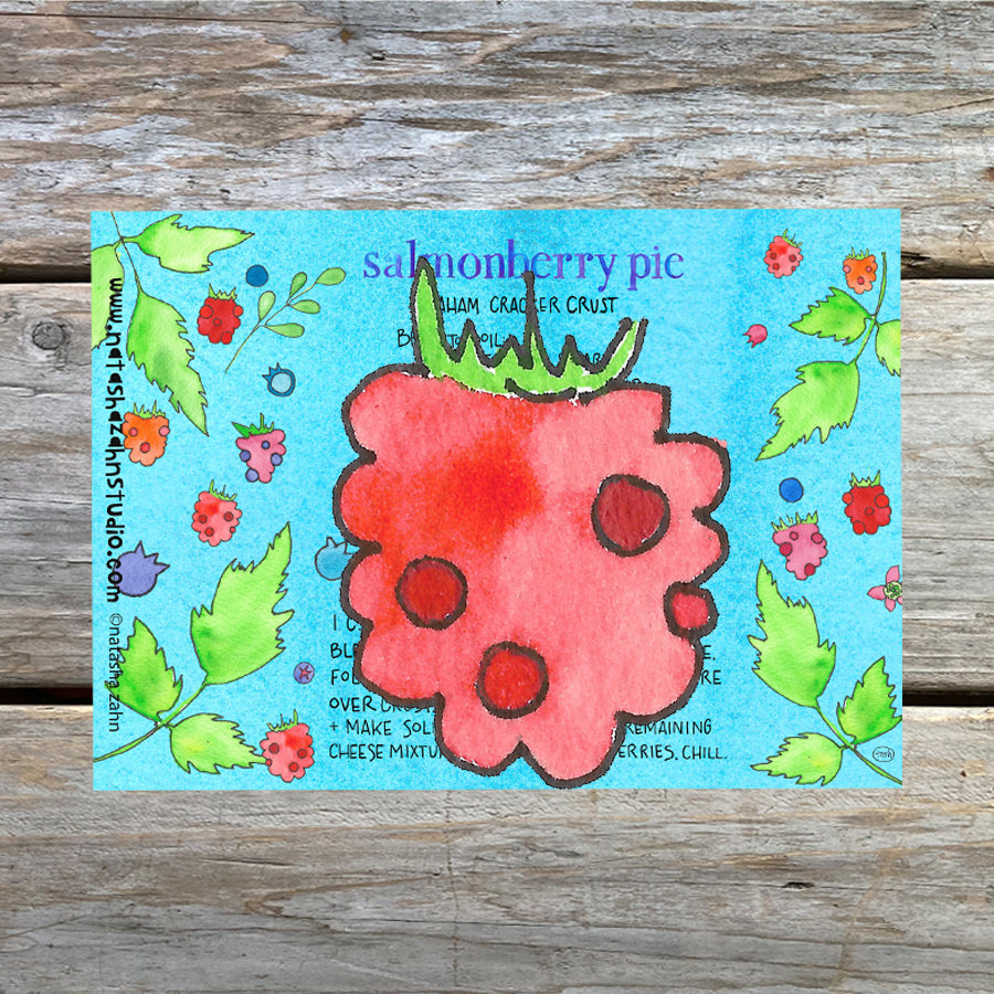Salmonberry Pie Illustrated Recipe 5 x 7 Art Card