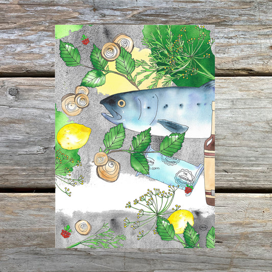Smoked Salmon Dip Illustrated Recipe 5 x 7 Art Card