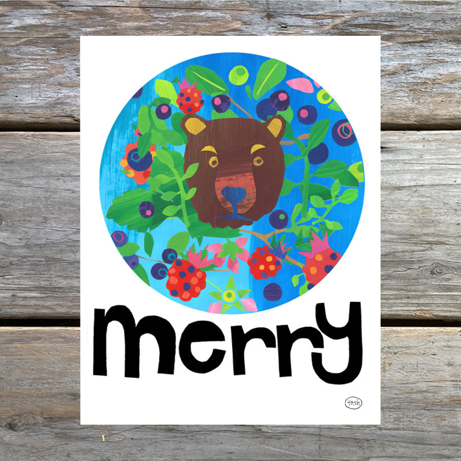 Merry Bear Note Card, black font