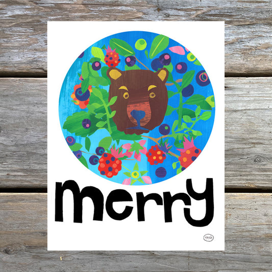Merry Bear Note Card, black font