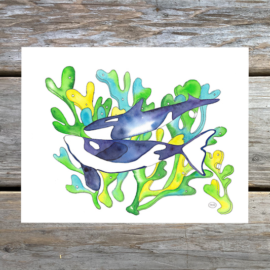 Orca Watercolor Note Card