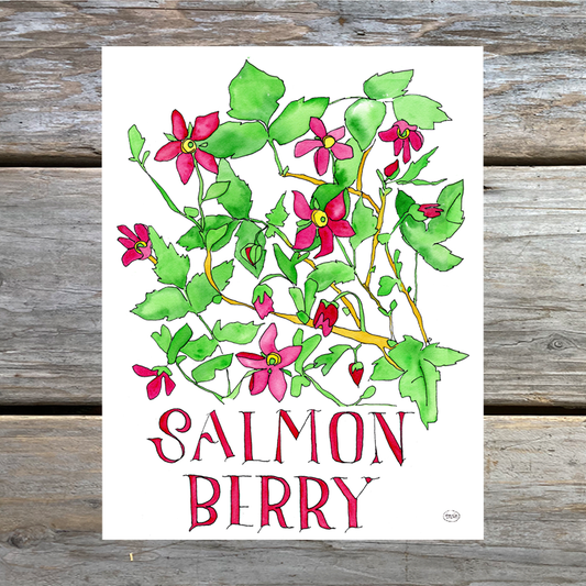 Salmonberry Watercolor (with text) Note Card