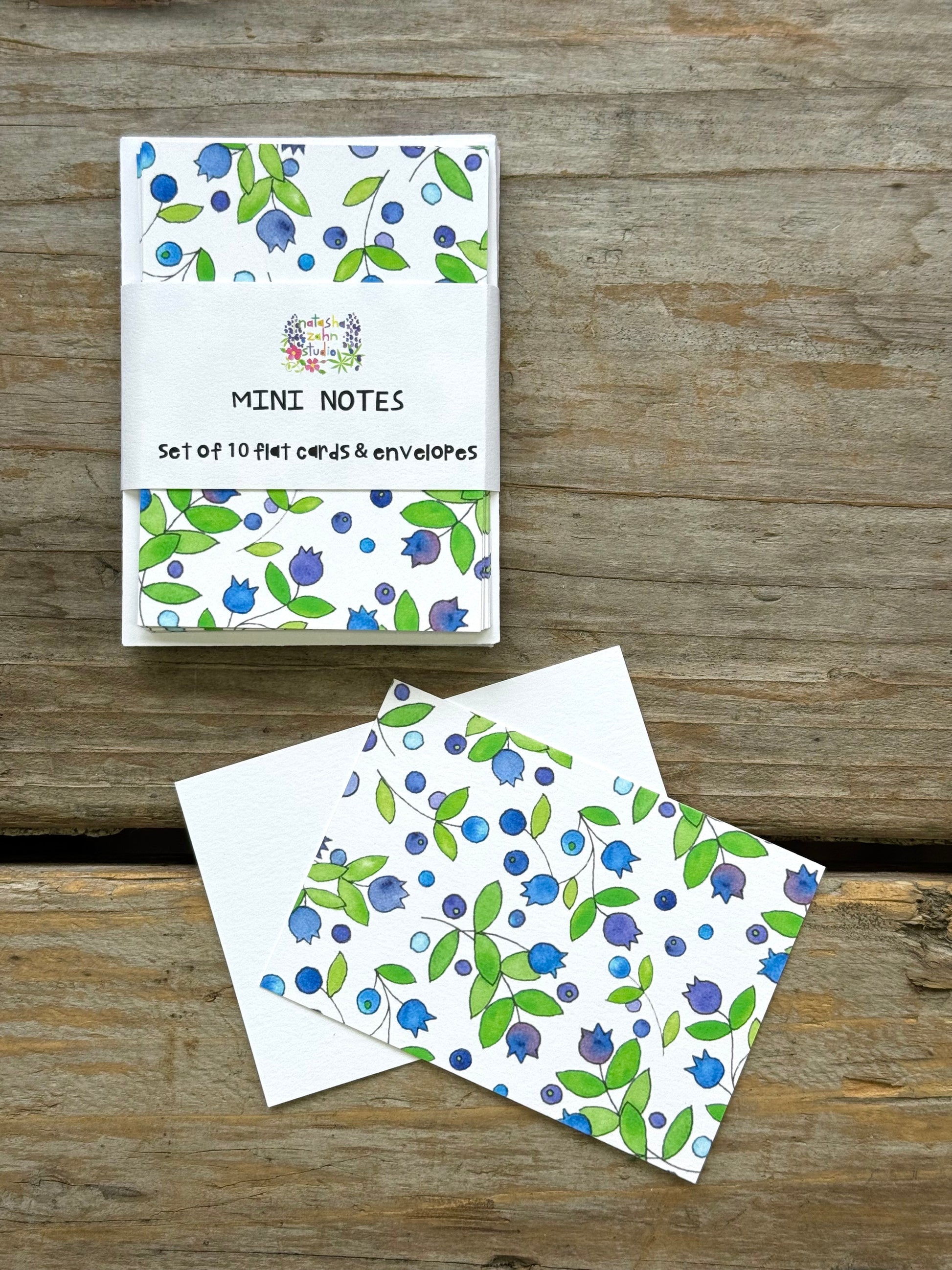 Blueberry Mini Notes featuring colorful hand-painted watercolor design by Natasha Zahn Studio