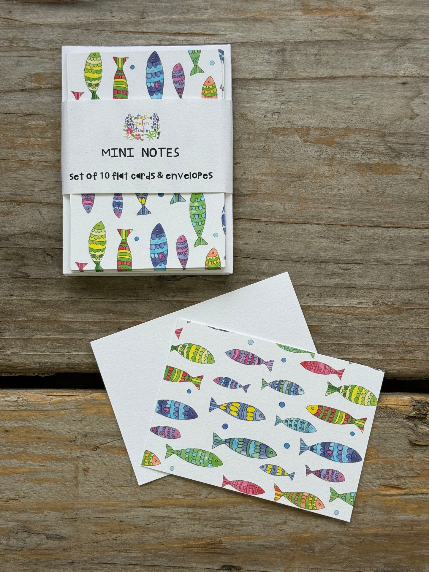 Fish Mini Notes featuring colorful hand-painted watercolor design by Natasha Zahn Studio