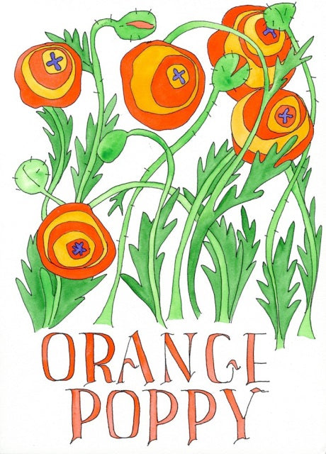 Orange Poppy Watercolor Note Card