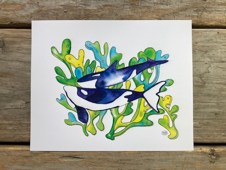 Orca Watercolor Note Card